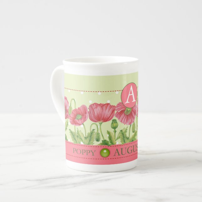 Birth Flower and Gem August Bone China Mug (Front Left)