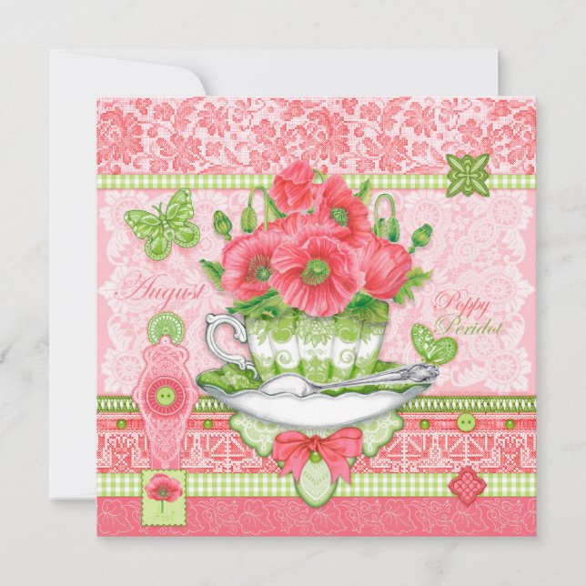 Birth Flower and Gem August Teacup Card (Front)