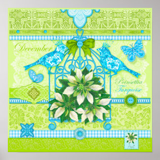 Birth Flower and Gem December Birdcage Poster 16"