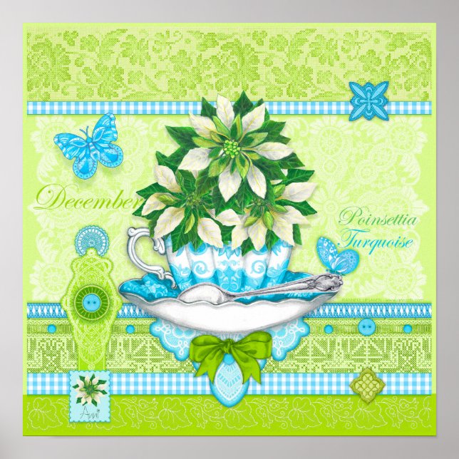 Birth Flower and Gem December Teacup Poster (Front)