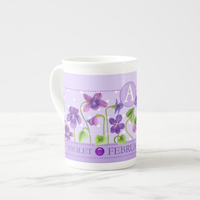 Birth Flower and Gem February Bone China Mug (Front Left)