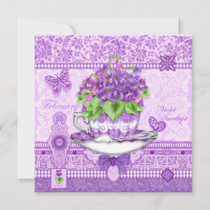 Birth Flower and Gem February Teacup Card