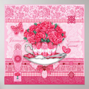 Birth Flower and Gem January Teacup Poster