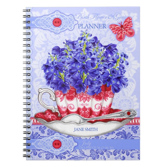 Birth Flower and Gem July Lace Notebook (Front)