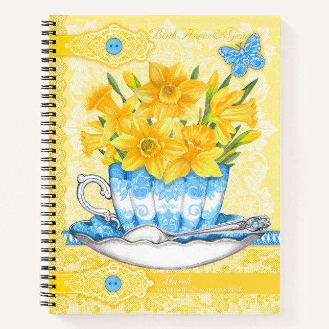 Birth Flower and Gem March Lace Lrge Notebook (Front)