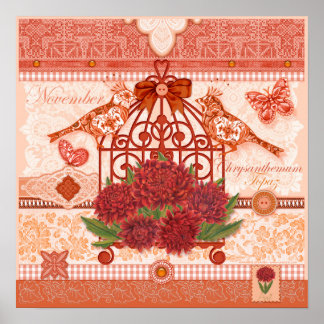 Birth Flower and Gem November Birdcage Poster 16"