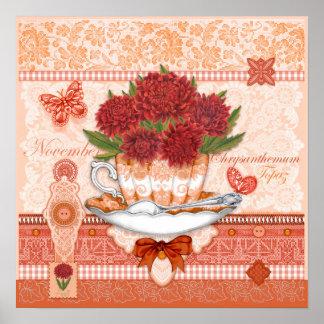 Birth Flower and Gem November Teacup Poster 16"