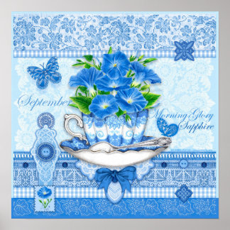 Birth Flower and Gem September Teacup Poster 16"
