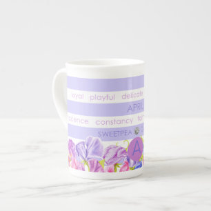 Birth Flower and Gem Stripe Mug April Bone China