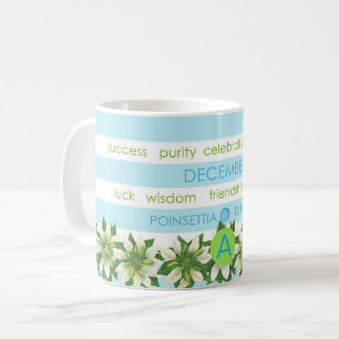 Birth Flower and Gem Stripe Mug December