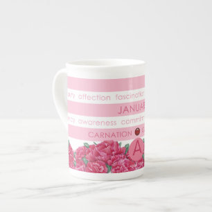 Birth Flower and Gem Stripe Mug January Bone China