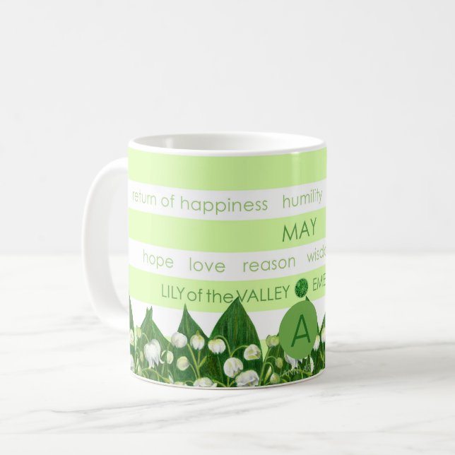 Birth Flower and Gem Stripe Mug May (Front Left)