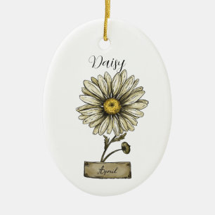 Birth Flower APRIL Birthday Daisy Ceramic Tree Decoration