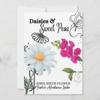 Birth Flower Card, April, Daisy, Sweet Pea Holiday Card