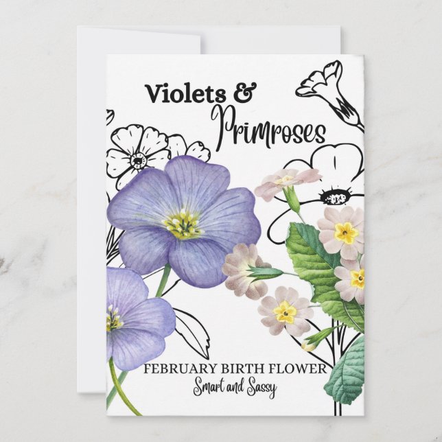 Birth Flower Card, February, Violet, Primrose Holiday Card (Front)