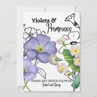Birth Flower Card, February, Violet, Primrose Holiday Card