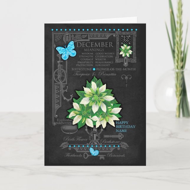 Birth Flower December Chalk Personalised Card (Front)