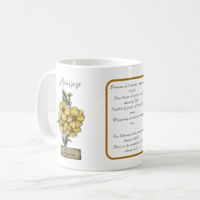Birth Flower FEBRUARY Birthday Primrose Poem Coffee Mug (Front Left)