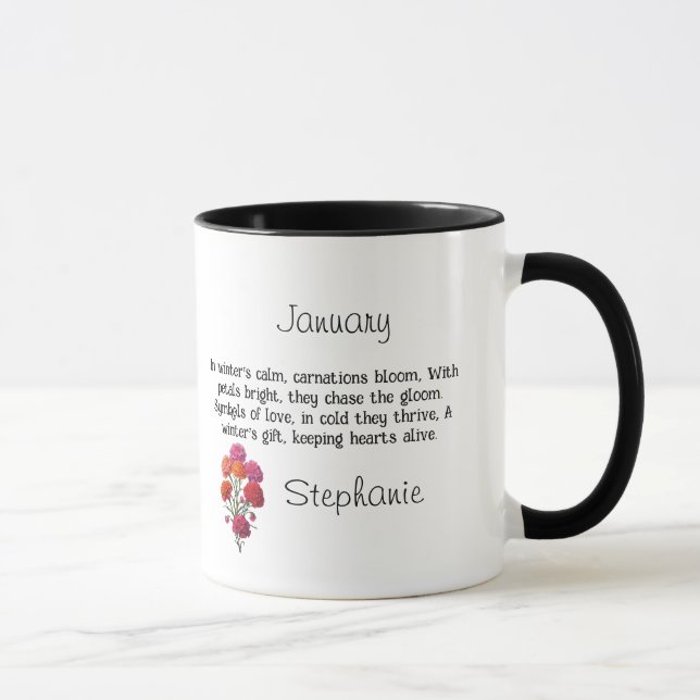 Birth Flower January's Bloom: Carnation Charm Mug (Right)