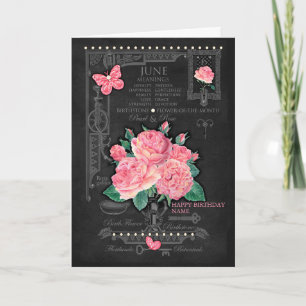Birth Flower June Chalk Personalised Card
