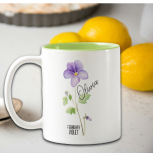 Birth Flower Month February Violet Name Two-Tone Coffee Mug