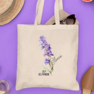 Birth Flower Month July Delphinium Name Tote Bag