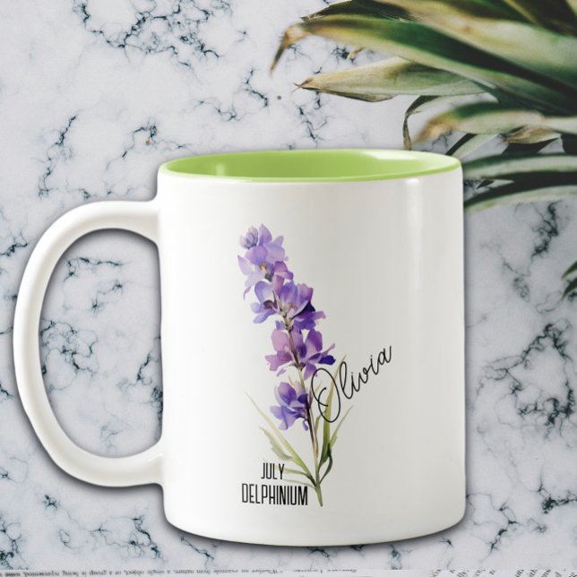 Birth Flower Month July Delphinium Name Two-Tone Coffee Mug (Creator Uploaded)