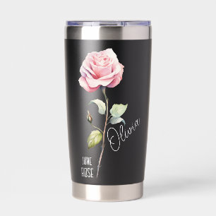 Birth Flower Month June Rose Name Black Insulated Tumbler