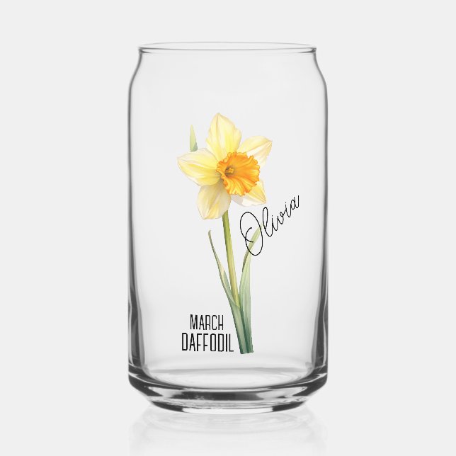 Birth Flower Month March Daffodil Name Can Glass (Front)
