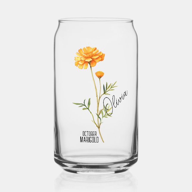 Birth Flower Month October Marigold Name Can Glass (Front)