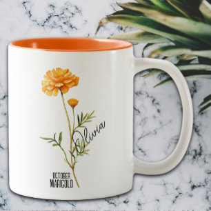 Birth Flower Month October Marigold Name Two-Tone Coffee Mug