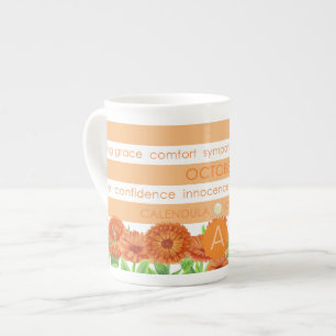 Birth Flower-n-Gem Stripe Mug October Bone China