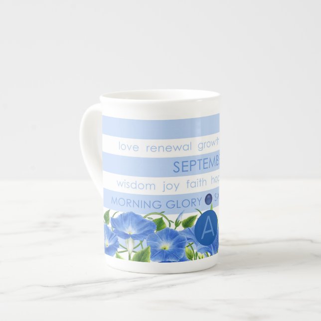 Birth Flower-n-Gem Stripe Mug September Bone China (Front Left)
