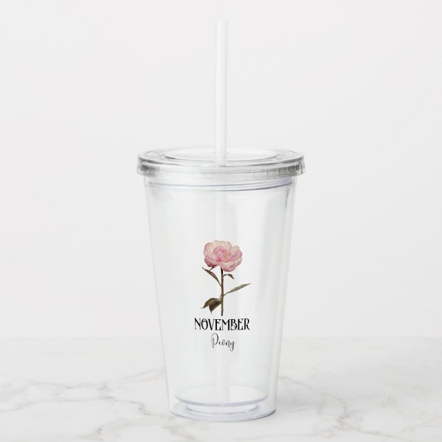Birth Flower NOVEMBER Birthday Peony Pink Acrylic Tumbler (Front)