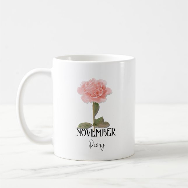 Birth Flower NOVEMBER Birthday Peony Pink Coffee Mug (Left)