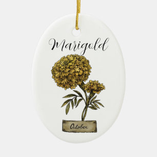 Birth Flower OCTOBER Birthday Marigold Ceramic Tree Decoration