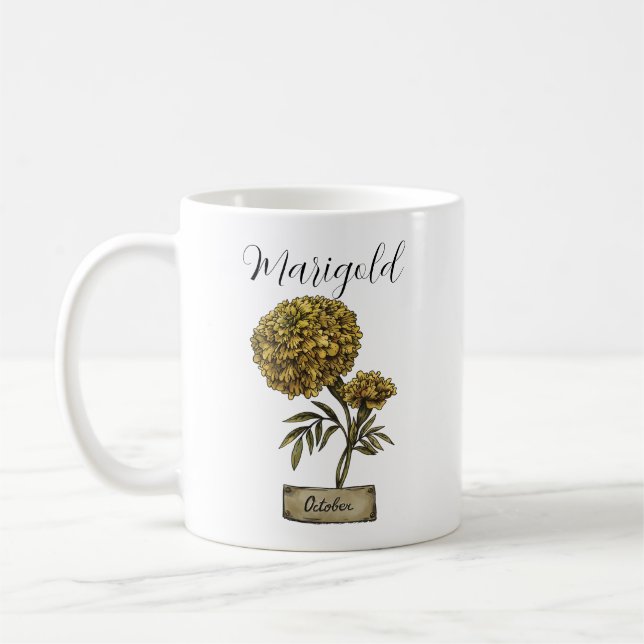 Birth Flower OCTOBER Birthday Marigold Coffee Mug (Left)