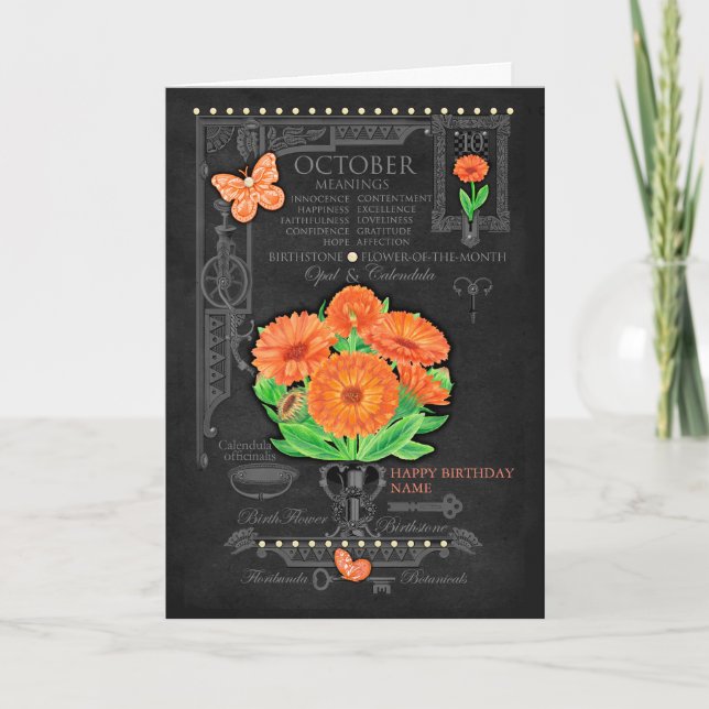Birth Flower October Chalk Personalised Card (Front)