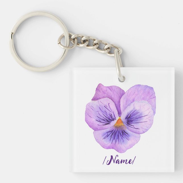 Birth Flower Pansies  Holiday gift Key Ring (Front)