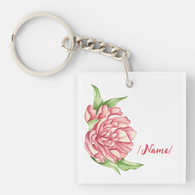 Birth Flower Peony Holiday gift Key Ring (Front)