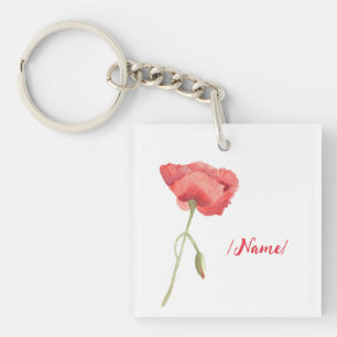 Birth Flower Poppy Holiday gift Key Ring