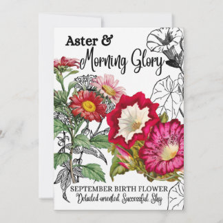 Birth Flower, September, Morning Glory, Aster Holiday Card