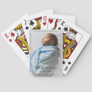 Birth Keepsake Blue Photo Name Date Playing Cards