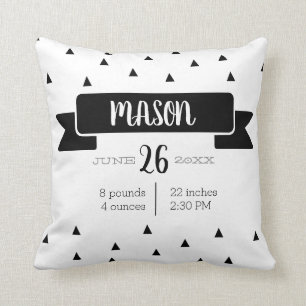 Birth Monochrome modern baby stat announcement Cushion