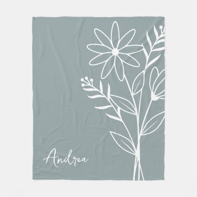 Birth Month Flower, April Calligraphy Name  Fleece Blanket (Front)