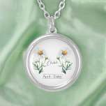 Birth Month Flower April Daisy  Silver Plated Necklace<br><div class="desc">Birth month flower April Daisy necklace featuring an illustration of a daisy flower. Below the flower, the name is written in an elegant script font. Beneath the name, it states "April - Daisy, " indicating that birth month is April and the birth flower is the daisy. It is a personalised...</div>