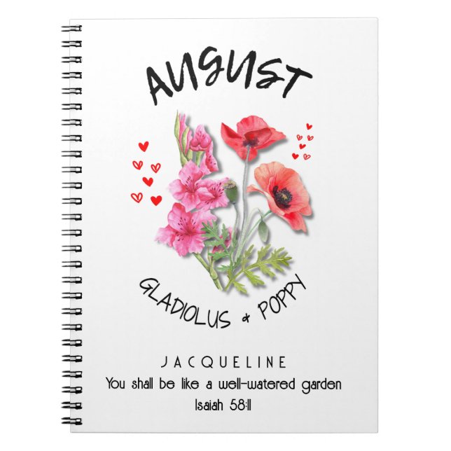 Birth Month Flower AUGUST Christian Birthday Notebook (Front)