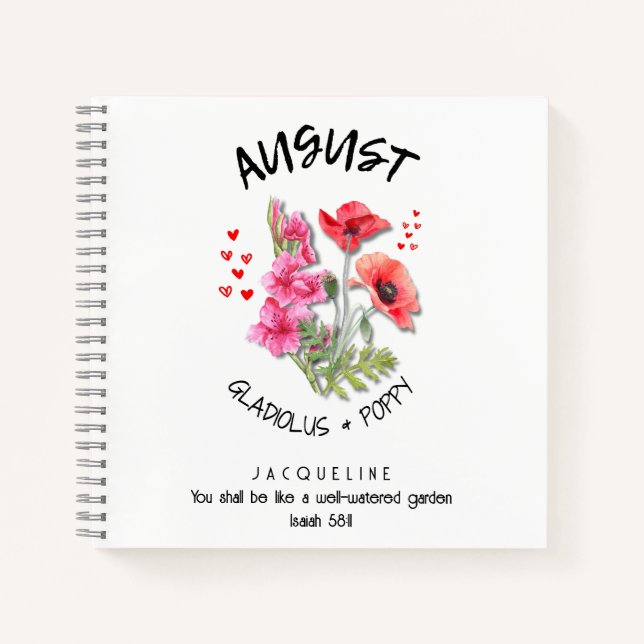 Birth Month Flower AUGUST Christian Birthday Notebook (Front)