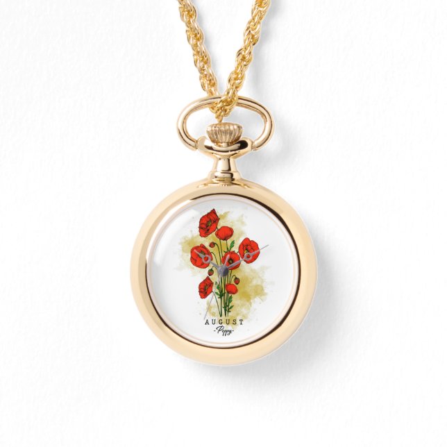 Birth Month Flower Born in August Poppy Flowers Watch (Front)