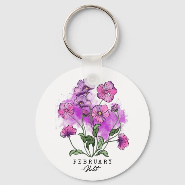Birth Month Flower Born in February Violet Flowers Key Ring (Front)